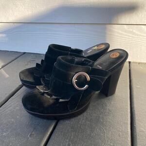 Vintage y2k black fringe block shoes